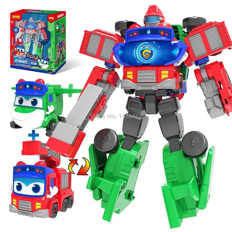 Robot Transformabil 2 ÎN 1 GGBOND Gogo Bus în Mașină Figurine de Acțiune Deformare Ambulanță/Poliție/Pompier Jucării cu Alunecare pentru Copii Cadou