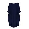 Plus Size Casual Solid Color Women Long Sleeve Loose Midi Dress with Pockets