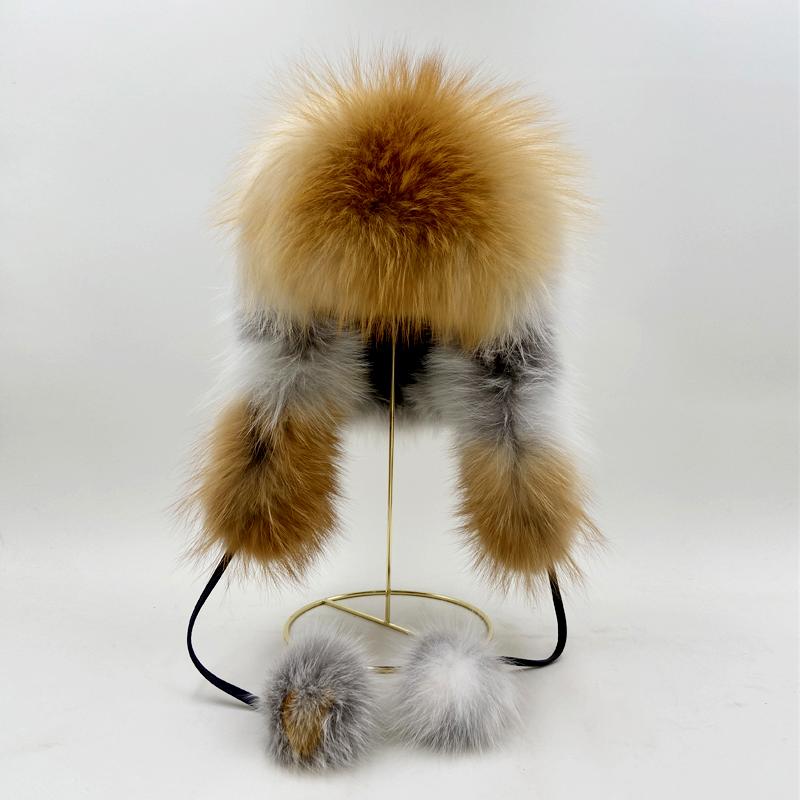 

Модная зимняя лыжная шапка из лисьего меха с защитой ушей, уличные женские шапки-бомберы Adjustable золотой