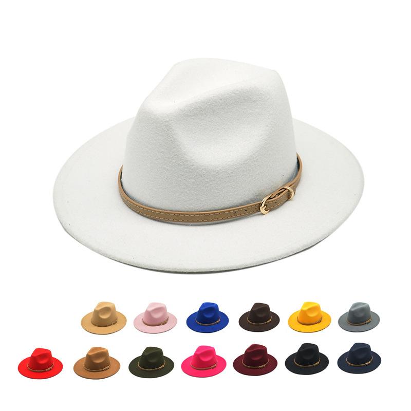 Autumn And Winter British Style Men And Women Woolen Soft Felt Hat Big Eave Hat Classic Khaki Belt Woolen Top Hat