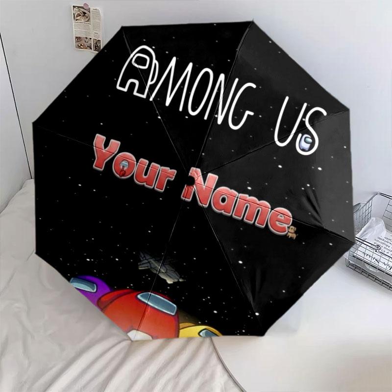 1 PC Automatic Folding Umbrella - Among Us Custom Name Pattern, Portable & Foldable Design with 8 Ribs, Christmas Birthday Gifts