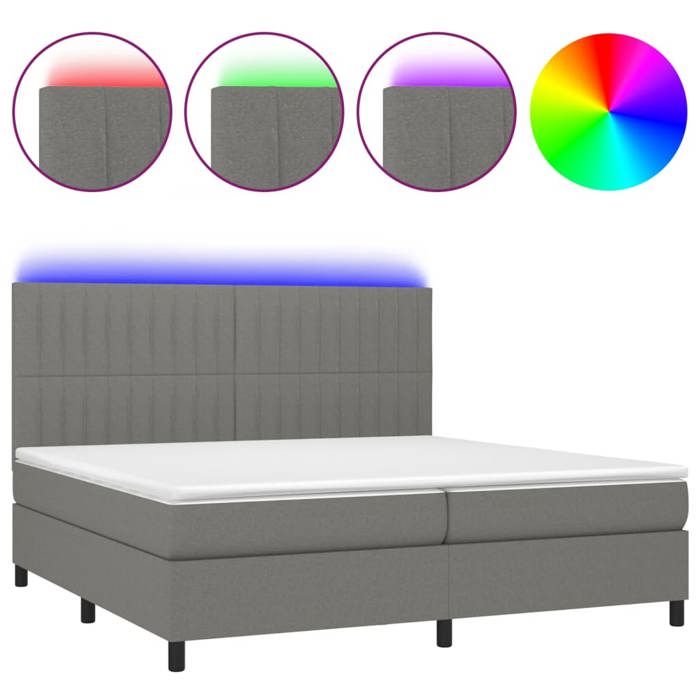 VidaXL Slat Bed Base with Mattress and LEDs, Upholstered Bed with Headboard, Double Bed, Adult Bedroom Bed, 3135062