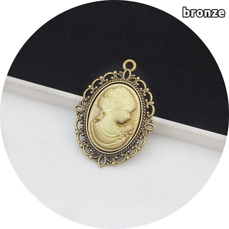 Antique Silver Oval Zinc Alloy Pendant With An Inlaid 18*25Mm Beauty Head Design, Hair Accessory Necklace, Diy Jewelry Accessory
