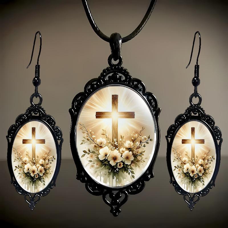 Schickes Glas-Anhänger-Ketten- und Ohrring-Set: Elegantes Romantisches Schmuckgeschenk