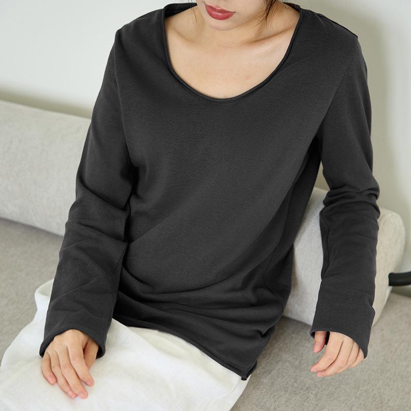 

Women s 25th Anniversary Autumn Cotton Linen Long Sleeve U-Neck Top – Loose, Simple, and Versatile Blouse for Commuting Small