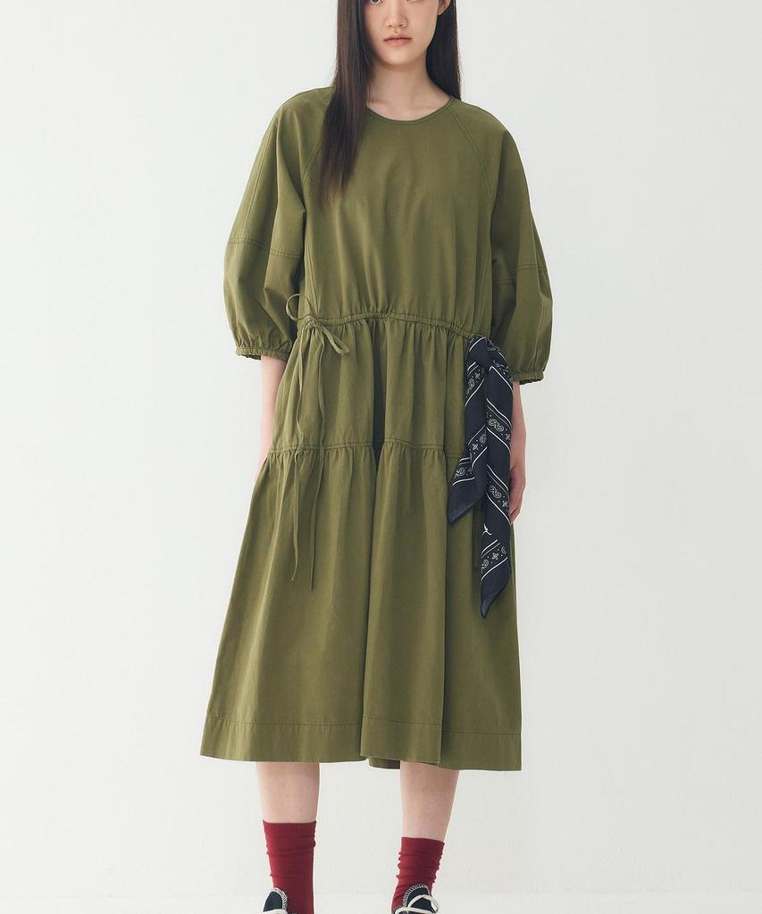 STUDIO TOMBOY 3/4 Sleeve Waist String Dress_Khaki 9106241201