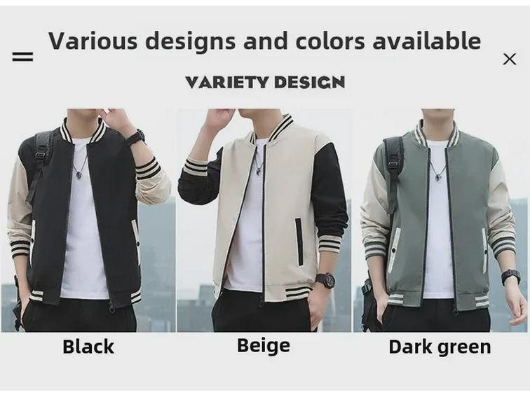 Men's Korean Style Spring/Autumn 2023 Trendy Solid Color Baseball Jacket