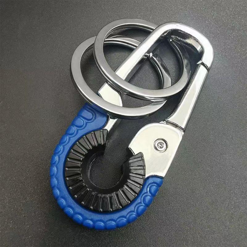 Stylish Men Keychain Hook Double Rings Carabiner Rotating Clasp Key Holder Suitable for Outdoor Climbing and Fishing