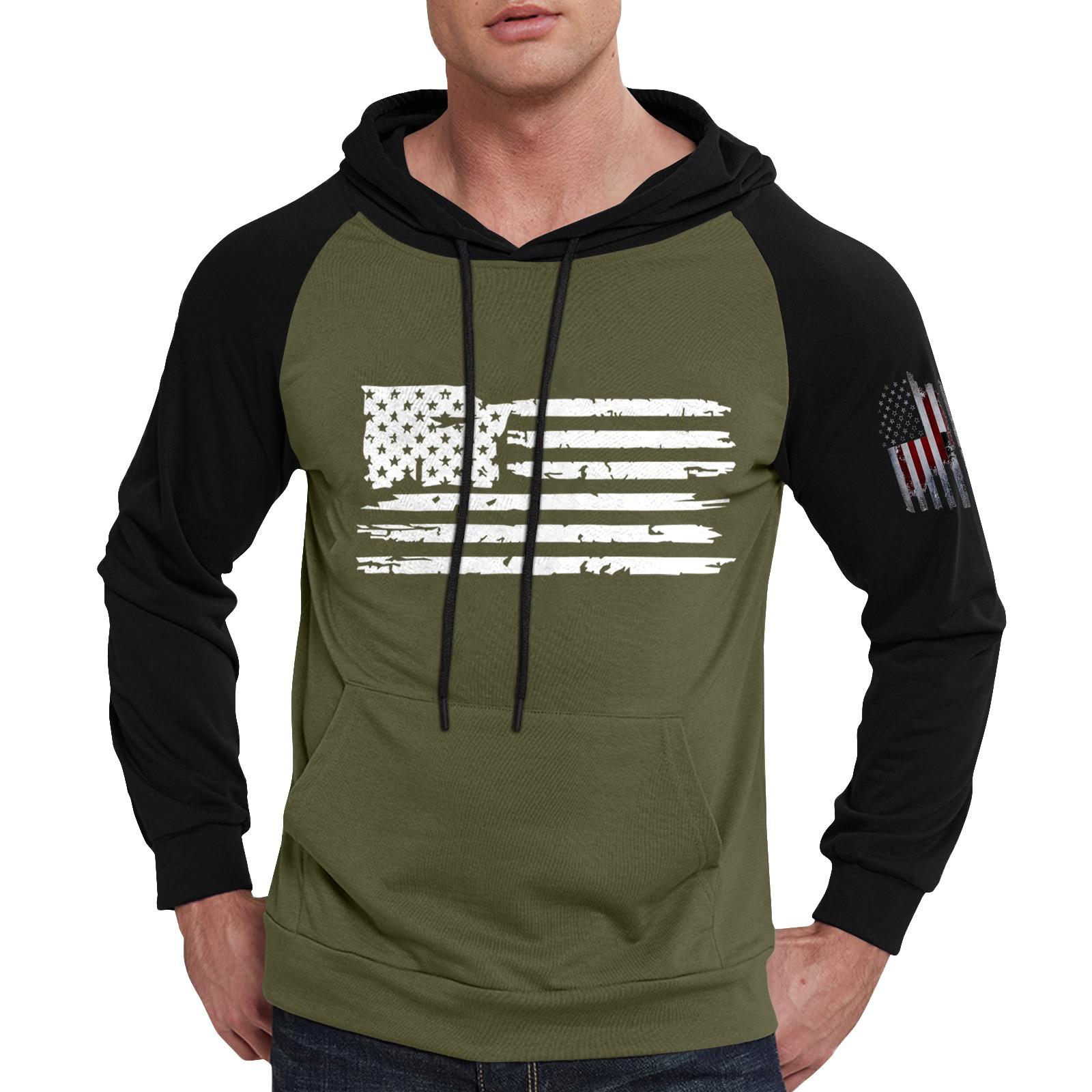 Мужская повседневная толстовка с капюшоном завязками длинными рукавами принтом флага и карманами L армия зеленый 1925₽