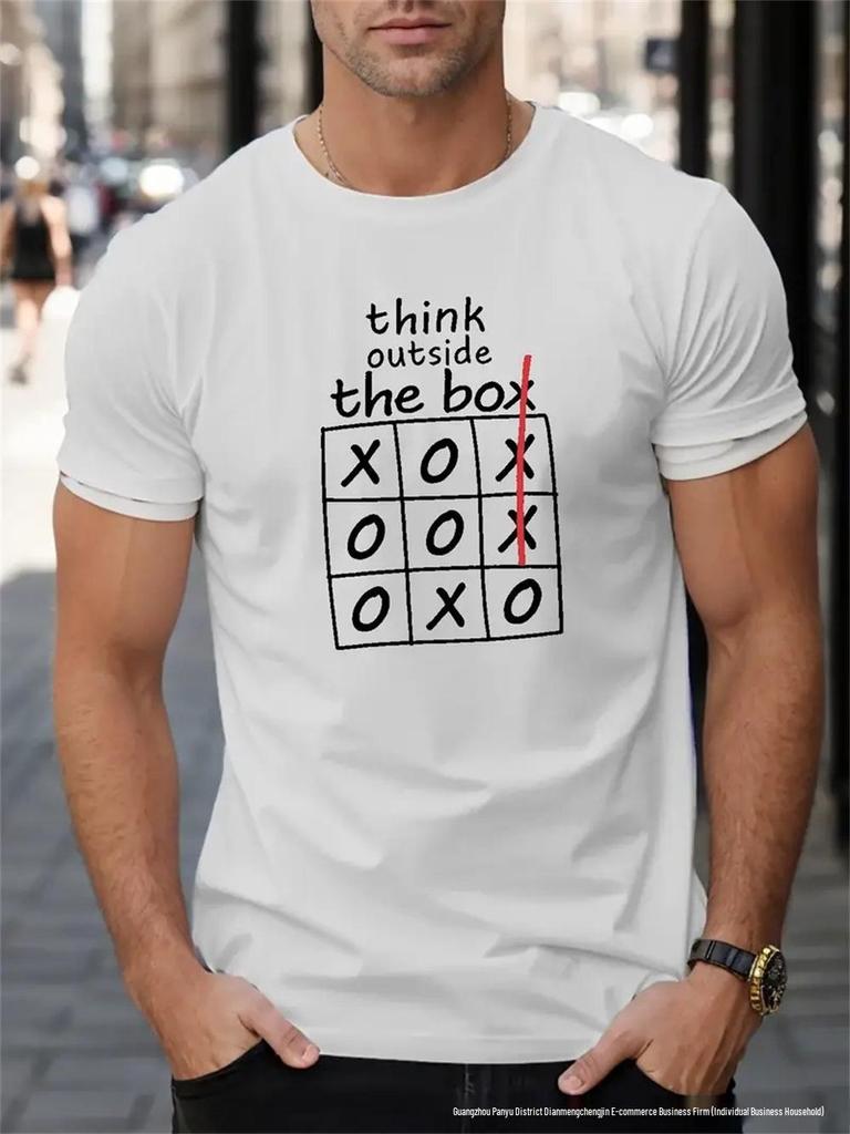 Men's Retro Letter Print Loose-Fit Cotton T-Shirt, Short-Sleeved, Summer 2024