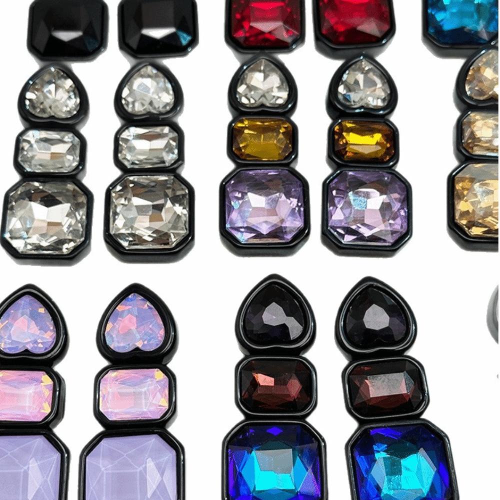 Resin Shiny Rhinestone Earrings Colorful Colorful Dangle Earring Geometric Square Studs  Women