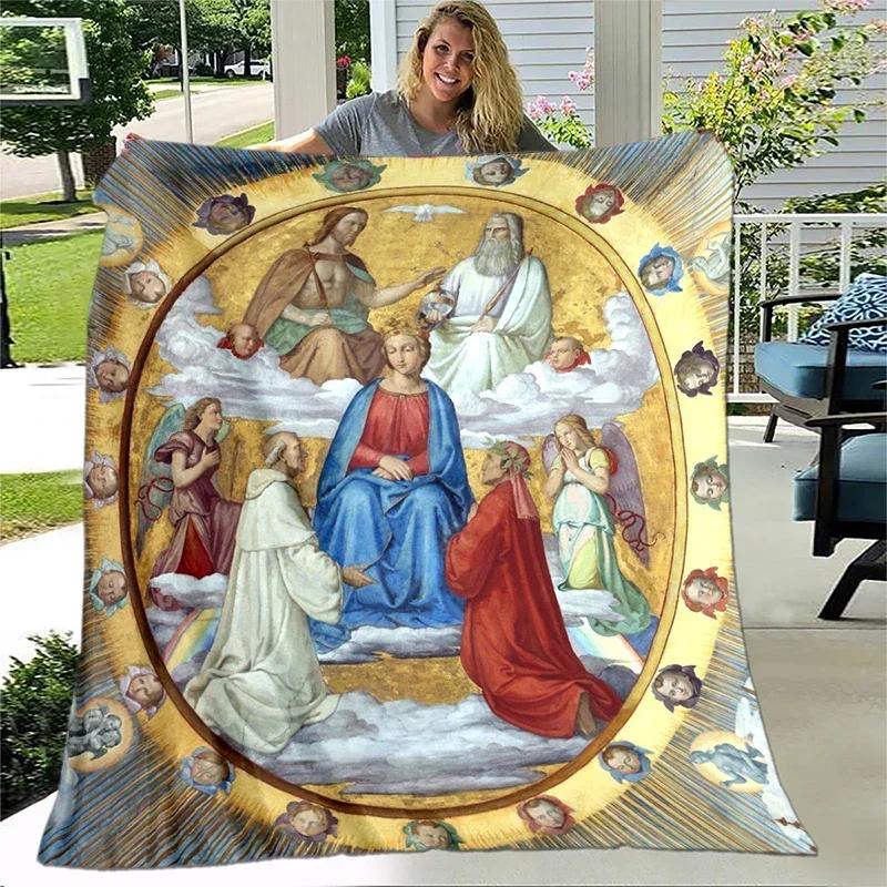 Jezus Dziewica Maria Miękki Koc do Rzucania Pościel Flanelowy Salon/Sypialnia Ciepły Koc Koc z Wizerunkiem Dziewicy Maryi Koc z Krzyżem Dom