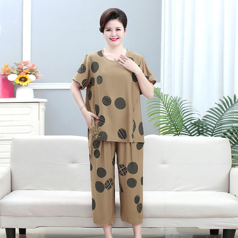 

Летний стиль, комплект из двух вещей большого размера для зрелых женщин: Свободный топ с коротким рукавом и брюки длиной девять десятых 4XL