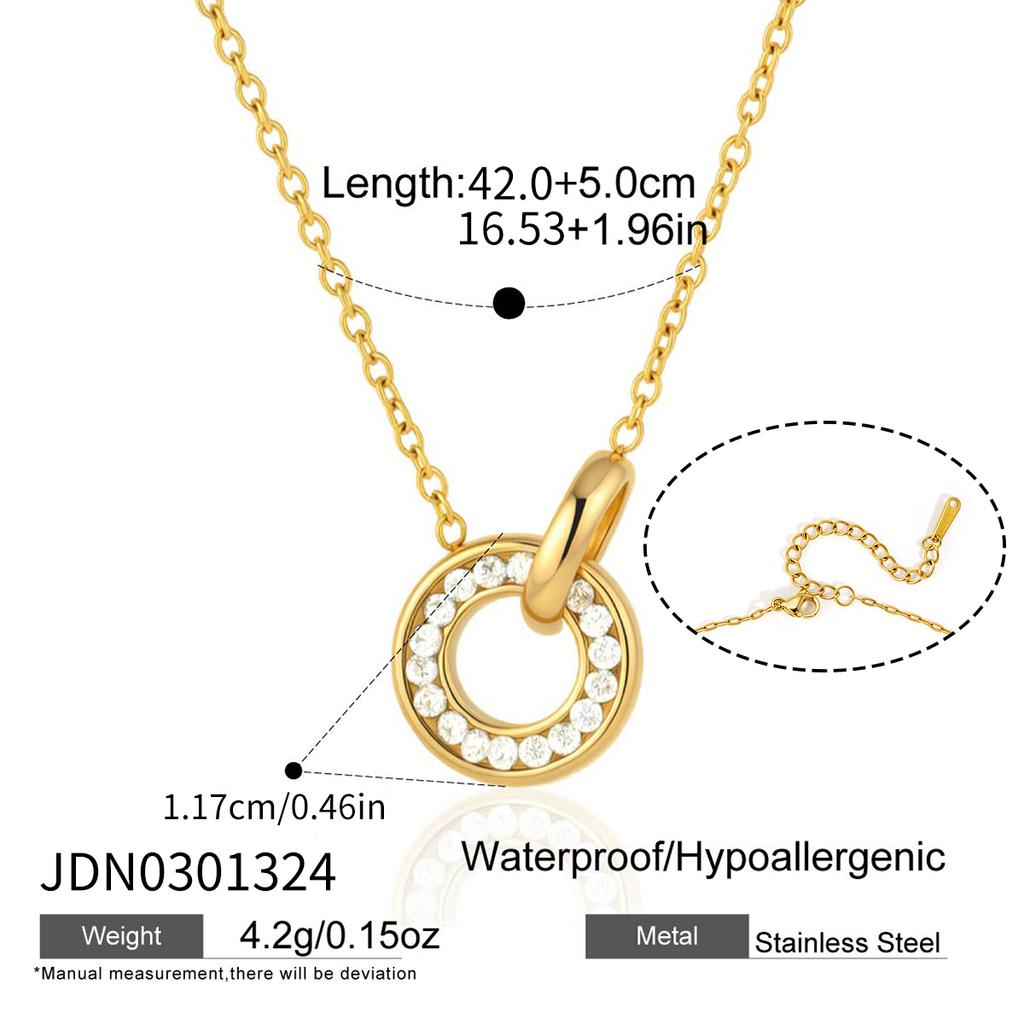 Youthway Delicate Zircon Circle Pendant Necklace Bracelet For Women 18K Gold PVD Plated Stainless Steel Necklace Bracelet Set