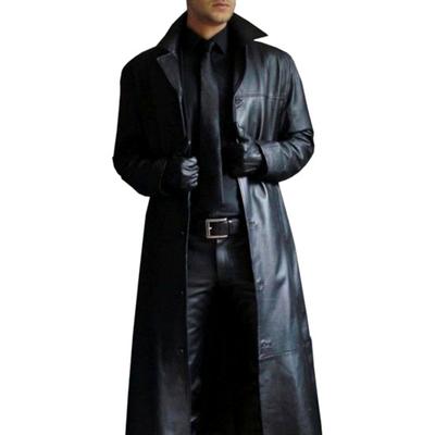 God Temperament Solid Color Trench Style Men's Fashion   Slim  Long Leather Jacket  Domineering Gambling Coat Plus Size