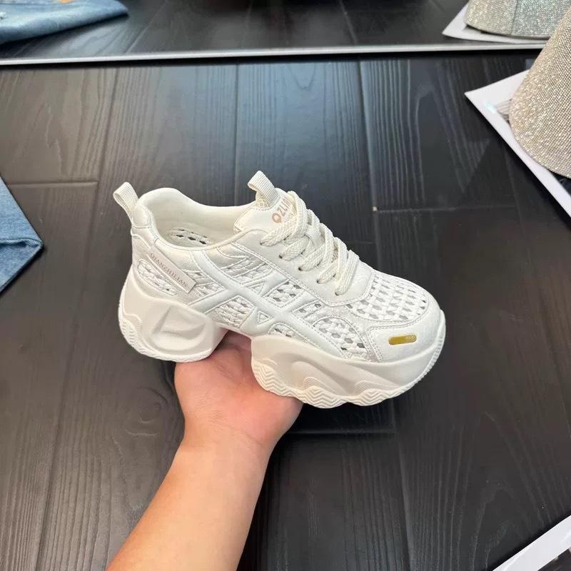 

New platform dad shoes women s fashion versatile casual and comfortable color matching women s breathable net sports shoes 40 белый