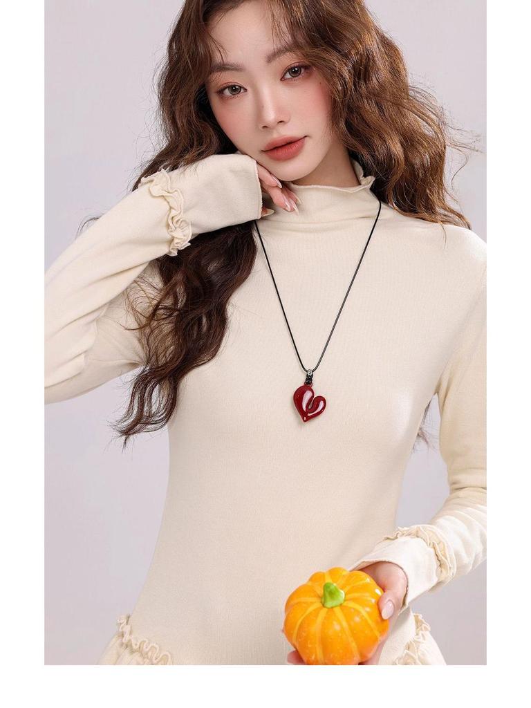 270g Velvet Women's Warm Half-High Collar Long Sleeve T-Shirt, New Autumn/Winter Korean Style Slimming Top