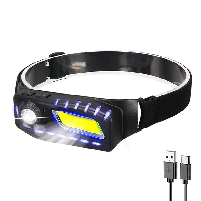 

Супер яркий XPE+COB индукционный налобный фонарь с двумя источниками света, водонепроницаемый, портативный, для бега, рыбалки, ночного бега