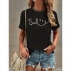 Europäische Größe Lächeldruck T-Shirt, Kurzarm Rundhals Freizeit Oberteil für Sommer & Frühling, Damenbekleidung