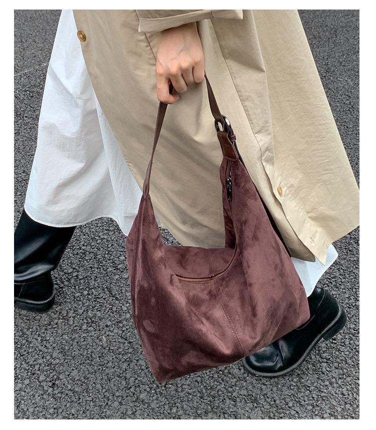 Cross Border New Large Capacity Suede Tote Bag Casual and Versatile Single Shoulder Bag Trendy Underarm Bag