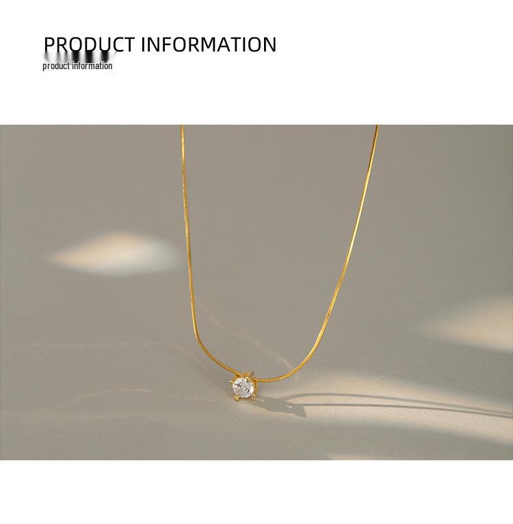 2023 Exquisite Four-Claw Zircon Stone Sterling Silver Necklace – Light Luxury Niche Clavicle Chain Trend