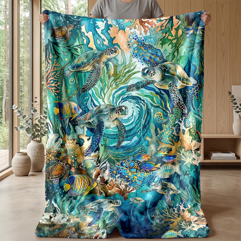 Ocean Life Adventure 6 Theme Blanket Lightweight Warm Flannel Blanket Decorative Throw Blanket for Home Decoration