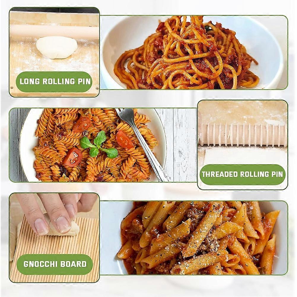 Pasta Making Tools, Wooden Pasta Making Kit with Threaded Rolling Pins, Long Rolling Pin,Rotatable Pasta Drying Rack