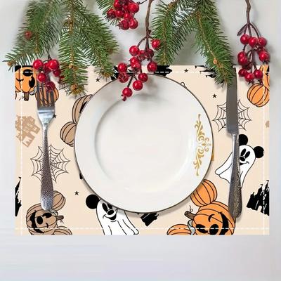 1PC Halloween Pumpkin Mouse Linen Meal Mat Set Machine Heat-resistant Very Suitable for Table Protection and Tabletop Non Slip