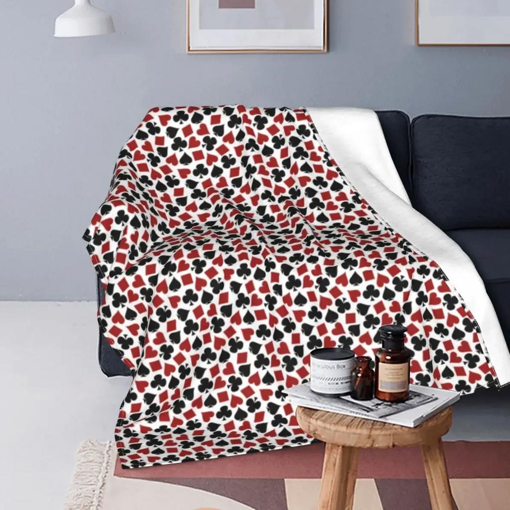 Playing Poker Card Flannel Throw Blanket Hearts Square Clubs Spades Fashion Cozy Bedspread Fleece Travel Super Soft Blanket King