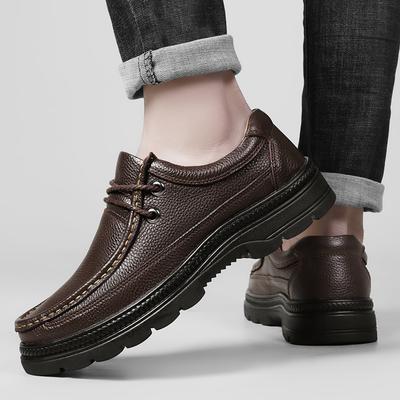 2024 Autumn Men Casual Shoes Genuine Leather Work Shoes Male Lace-up Flats Sneakers Platform Versatile Business Dress Shoes
