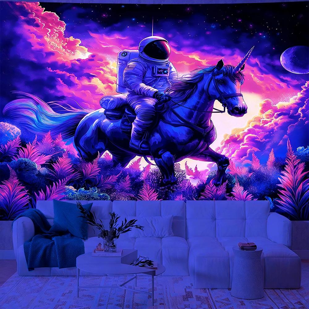 Neon Astronaut Tapestry For Vivid Decor Uv Reaction Tapestry Background Decoration Wall Hanging Bedroom Party Decoration