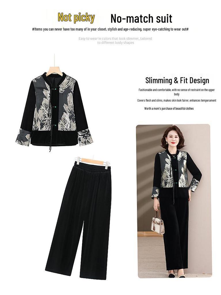 Mom's New Chinese Style Spring & Autumn Two-Piece Top Set for Middle-Aged & Elderly