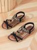 Fashion Bohemian Spring 2025 New Large Size Flat Flower Rhinestone Sandals Open-toed Beach Ladies Sandals