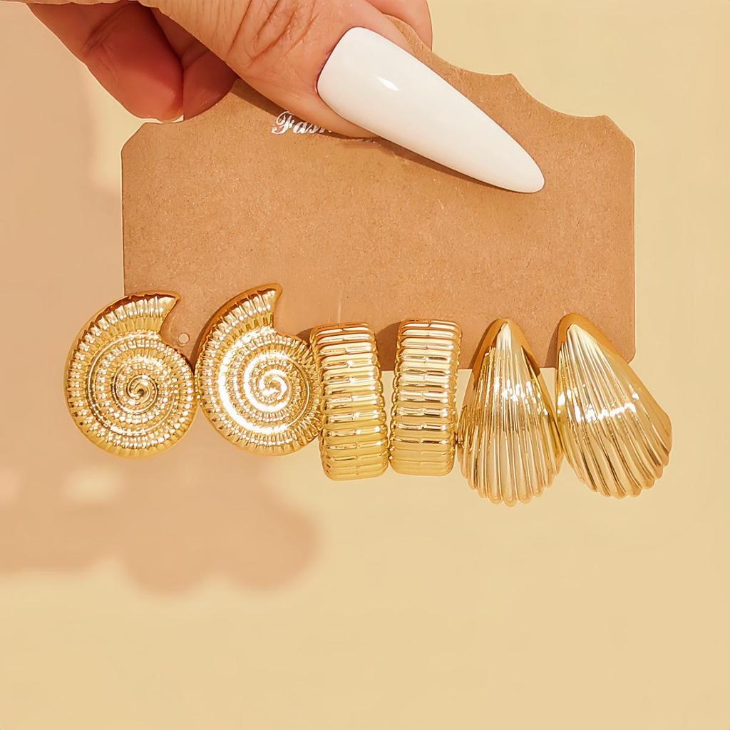 Gold Women's Water Drop C-Shaped Earring Set with Exaggerated Design