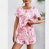 Womens Sleepwear Set With Short Sleeve Top And Shorts For Home And Lounge