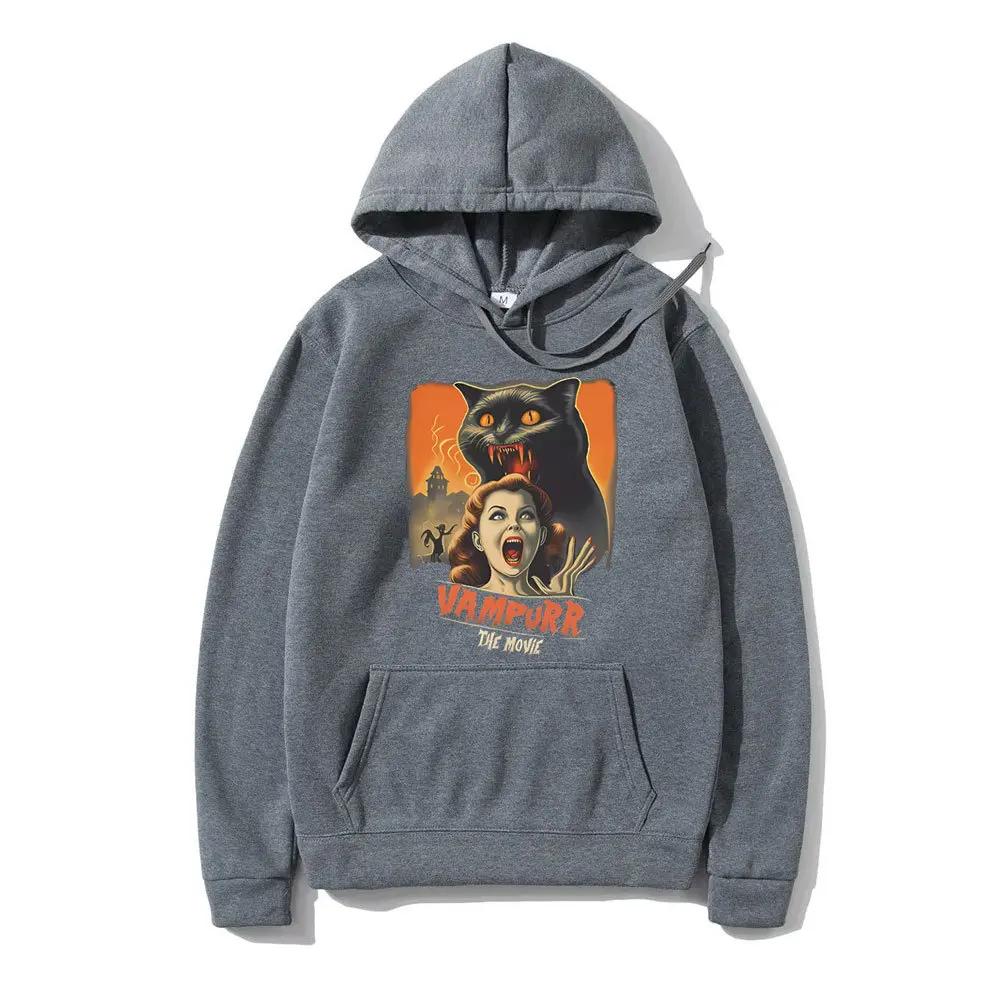 Cat Pattern Hoodie Horror Halloween Printed Hoodie Men's Wool New Hoodie Retro Hoodie Men's Sportswear