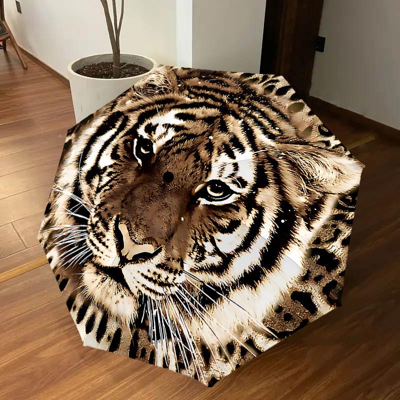 1 Stück Tiger-Print-Regenschirm - 8 Speichen verstärkt, Automatisches Öffnen, Leicht & Langlebig, Niedliches Modeaccessoire für Draußen - P55