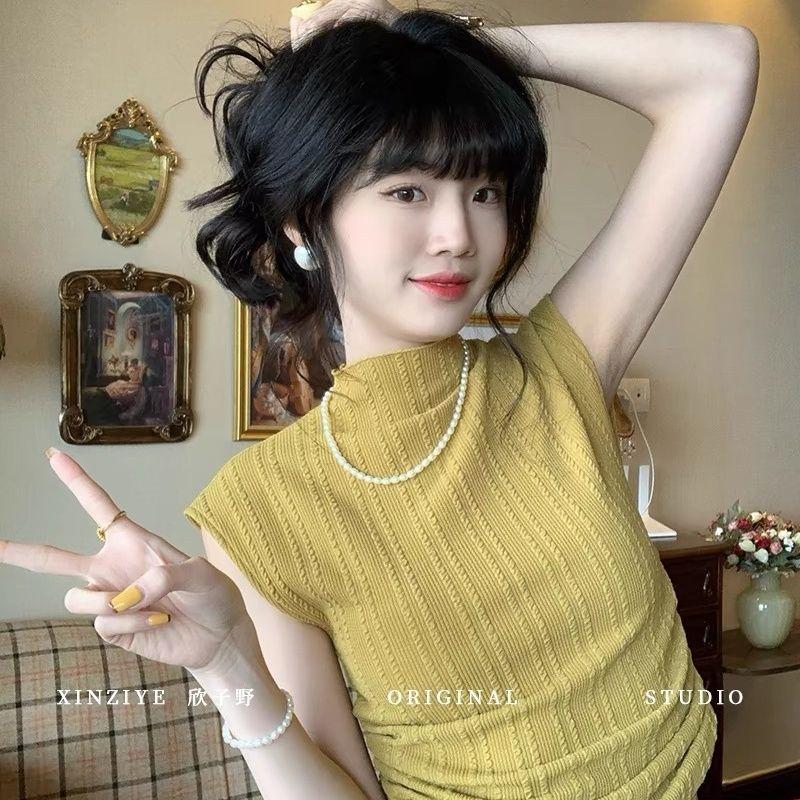 

Водолазка Без рукавов Футболка Маленькая Майка Танк Топ Женская Летняя Короткая Приталенная Стройнящая Уникальная L