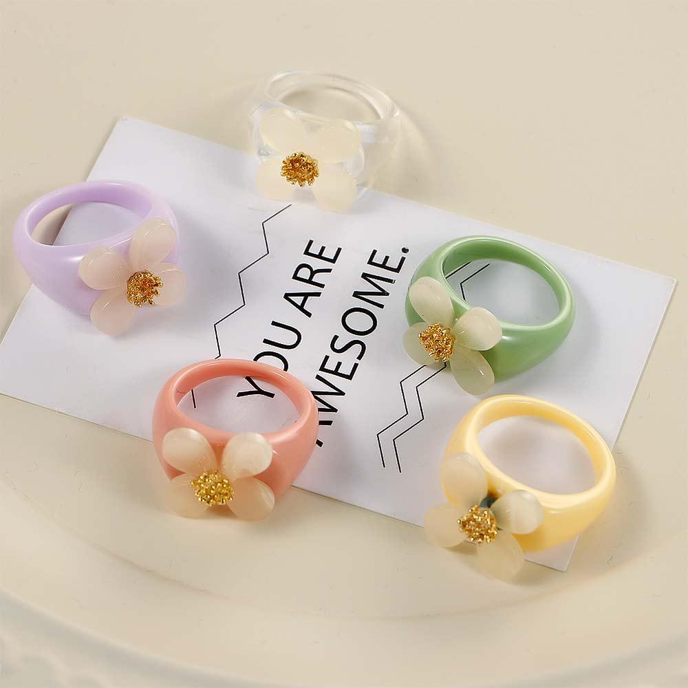 

Girls Retro Rose Korean Flower Geometric Resin Ring Acrylic Fashion Jewelry Finger Ring