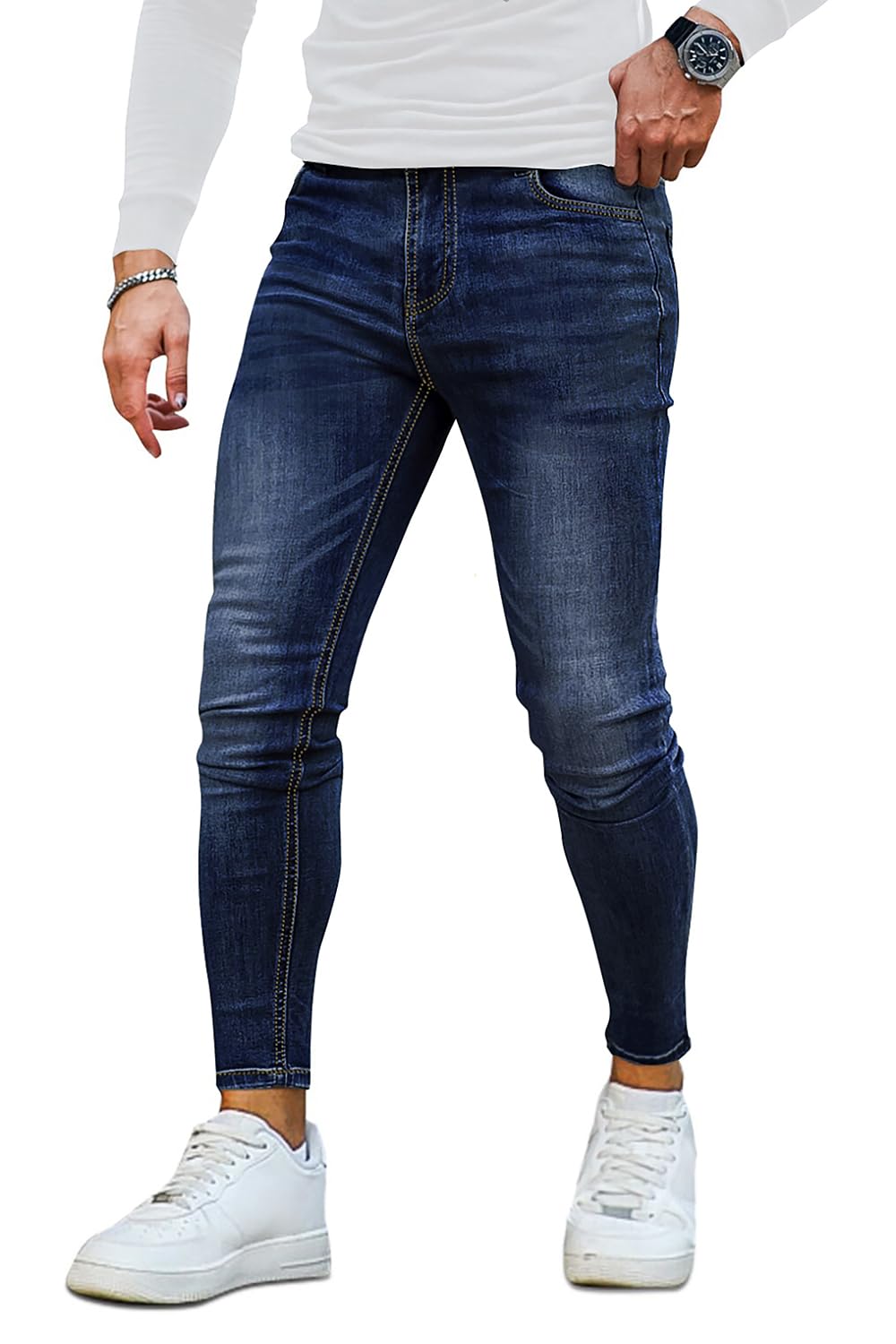 

GINGTTO Men s Stretch Skinny Jeans, Slim Fit, Denim, Blue, Size 28