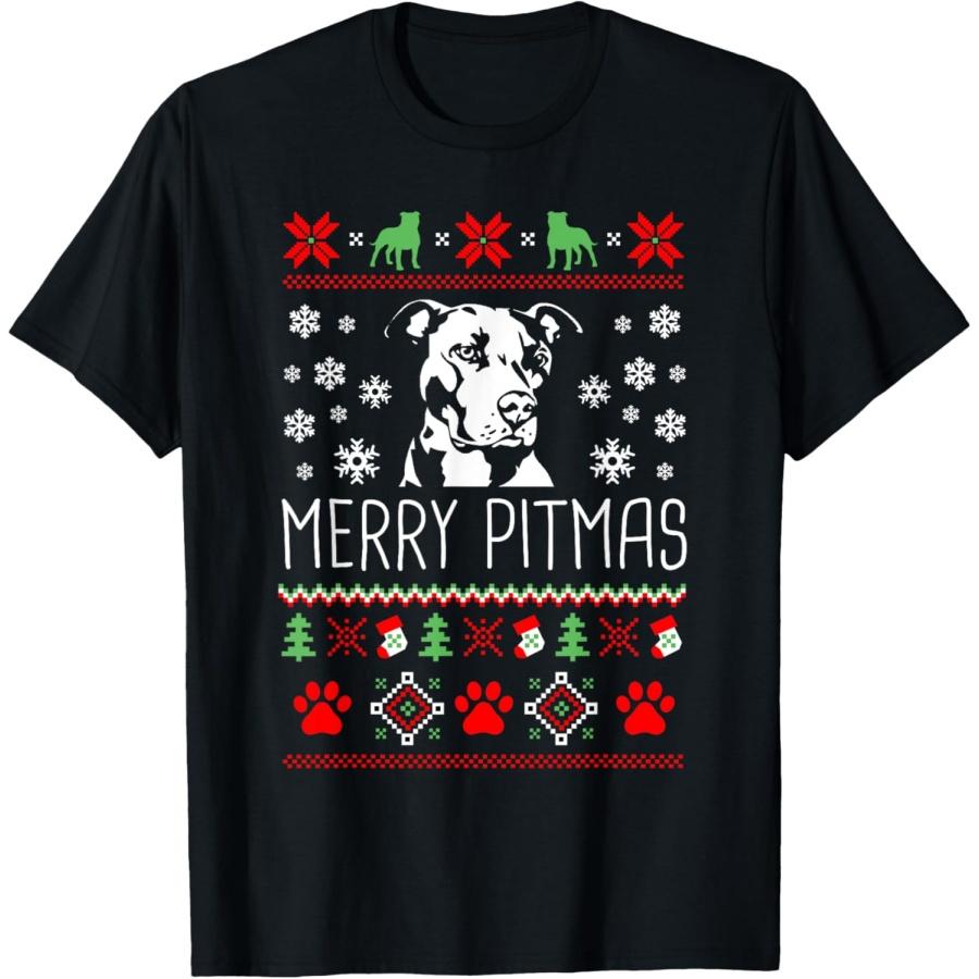 Pitbull Lovers T-Shirt Merry Pitmas Ugly Christmas Theme T-Shirt S