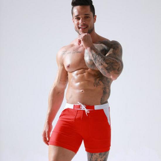 New Men's High-End Quick-Dry Plus Size Double-Layer Tie-Up Swim Trunks