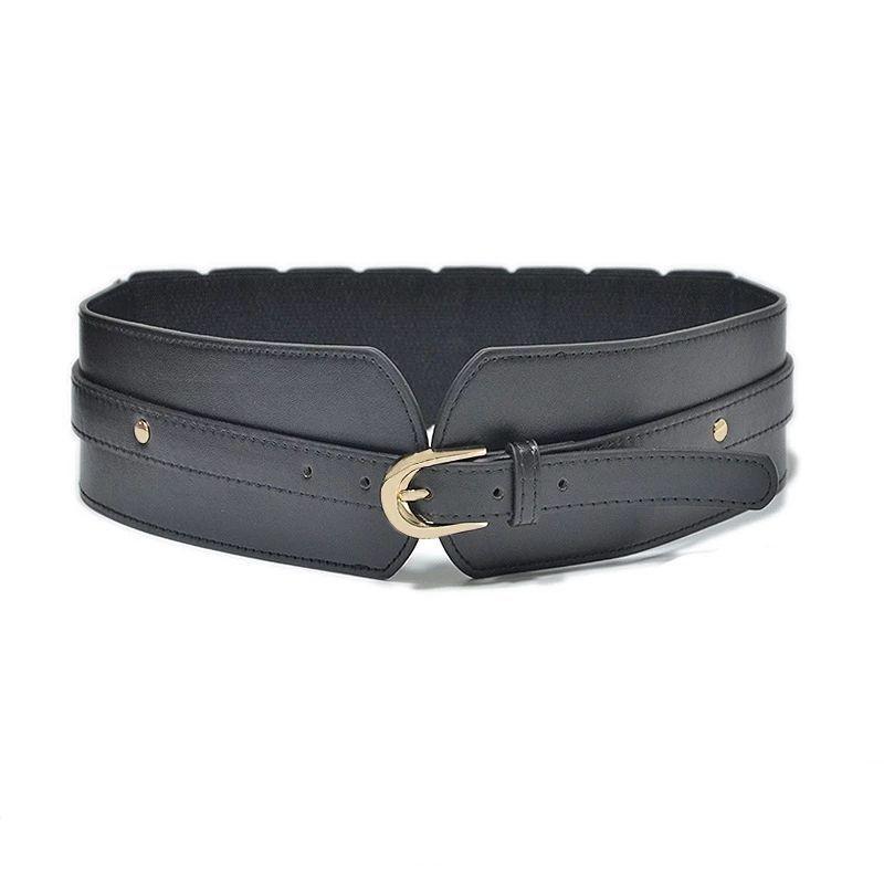 Elegant Black Pu Wide Waist Belt With Square Buckle Ideal For Fashionable Outfits Eight Black
