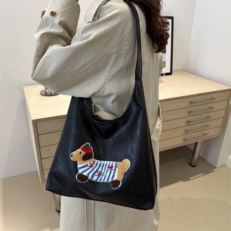 Stylish Large Capacity Tote Bag For Women With Cute Cartoon Design In Black White And Coffee Colors