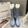 Fashion new high tube rain shoes female adult velvet warm non-slip water shoes high top boots cold rain shoes