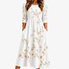 Spring and Summer 2026 New Round Neck 7-point Sleeve Casual Loose Long Printed Dress - Bamboo Hemp
