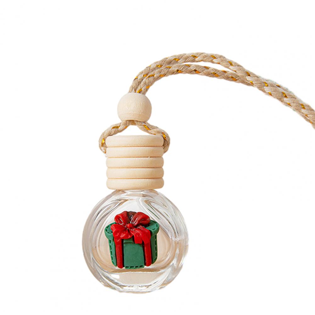 10ML Christmas Car Perfume Bottle Car Hanging Perfume Empty Bottle Wood Lid Cute Santa Elk Glass Essential Oil Empty Bottle