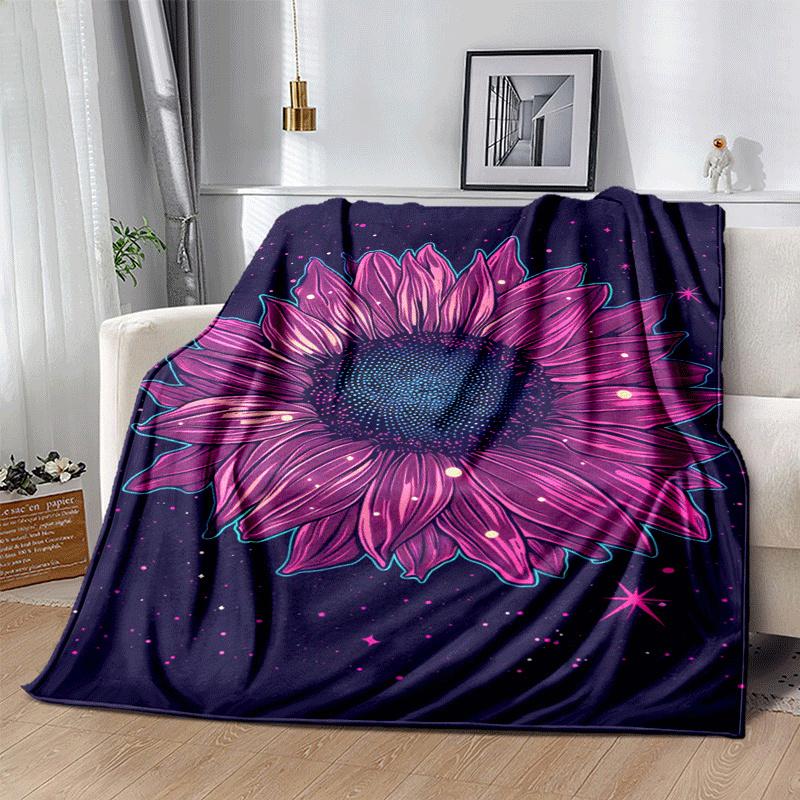 1pc Sunflower Printing Lightweight Flannel Blanket, Comfortable and Warm Blanket, for Camping Sofa Bed and Couch Office, in All Seasons