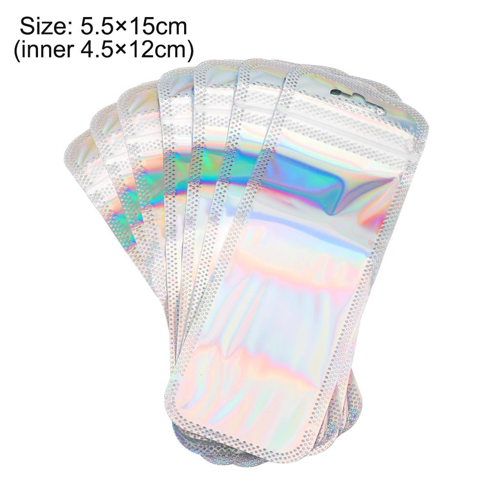 50pcs Iridescent Laser Self Sealing OPP Bags Holographic Bags Zip Lock Bags Resealable Jewelry Retail Packaging Bags 3 Sizes