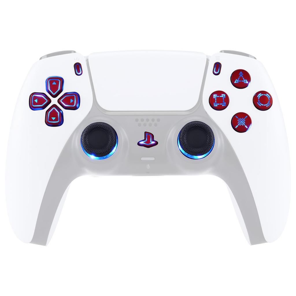 This is not a but an eXtremeRate PS5 controller and with a DTF V3 LED kit in Scarlet featuring multicolored illumination for the share and home face